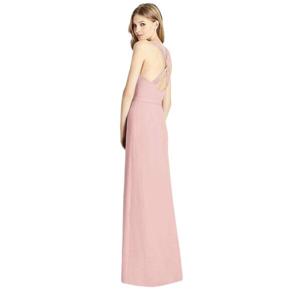 JENNY PACKHAM V-neck Cross Back Crystal Belt Blush Gown - Picture 2 of 14